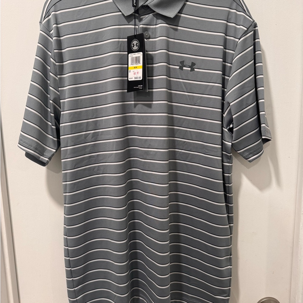 Under Armour Grey and White Striped Polo